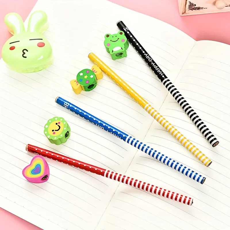 10 Black Cartoon Patterned Pencils Fun Stationery Gifts for Students