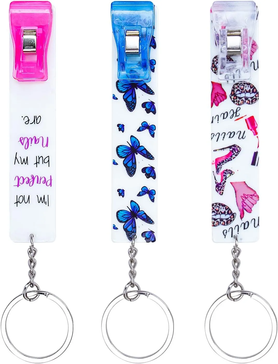 3PCS Credit Card Puller, Cute Debit Bank Card Grabber for Long Nails ATM Keychain Women with Plastic Clip