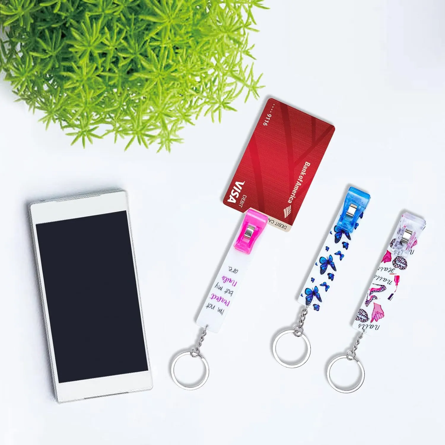 3PCS Credit Card Puller, Cute Debit Bank Card Grabber for Long Nails ATM Keychain Women with Plastic Clip