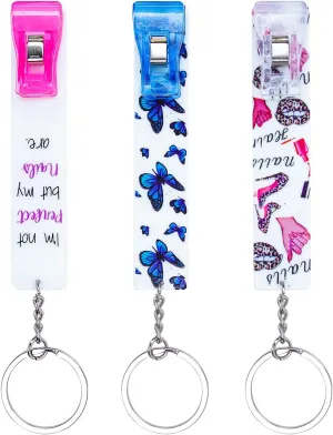 3PCS Credit Card Puller, Cute Debit Bank Card Grabber for Long Nails ATM Keychain Women with Plastic Clip