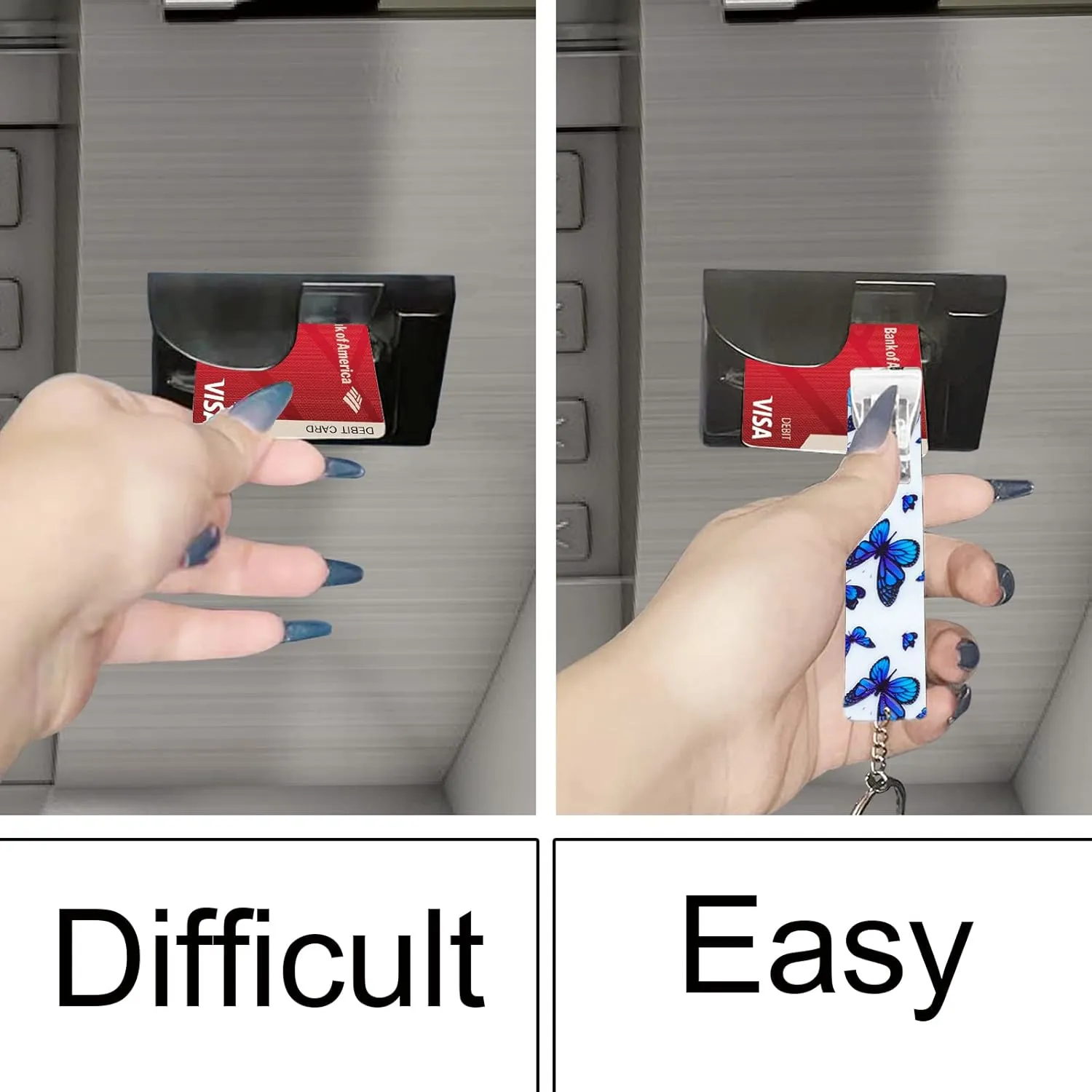 3PCS Credit Card Puller, Cute Debit Bank Card Grabber for Long Nails ATM Keychain Women with Plastic Clip