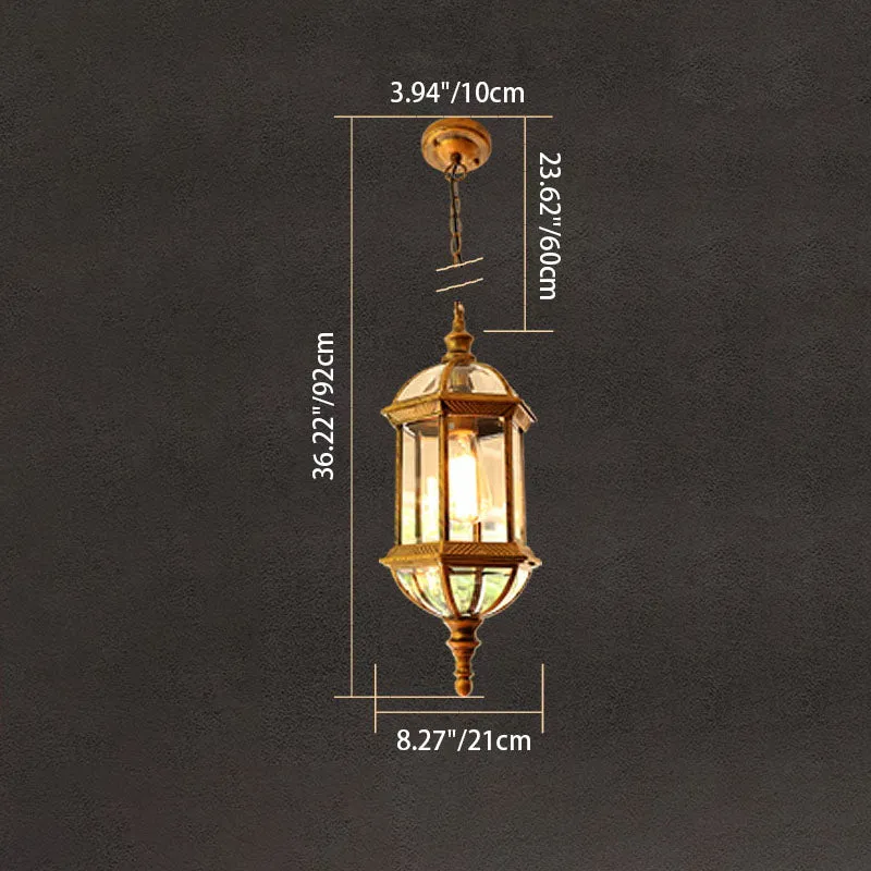 Contemporary Retro Hexagonal Lantern Glass Aluminum 1-Light Waterproof Pendant Light For Outdoor Patio
