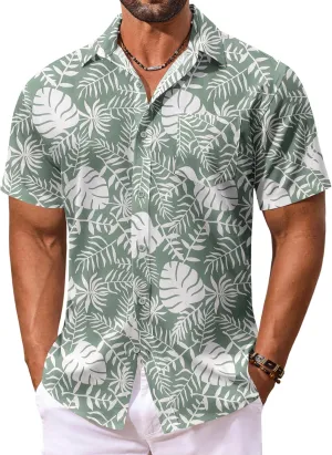 COOFANDY Men's Hawaiian Shirt Short Sleeve Floral Button Down Shirts Tropical Vacation Beach Shirts with Pocket