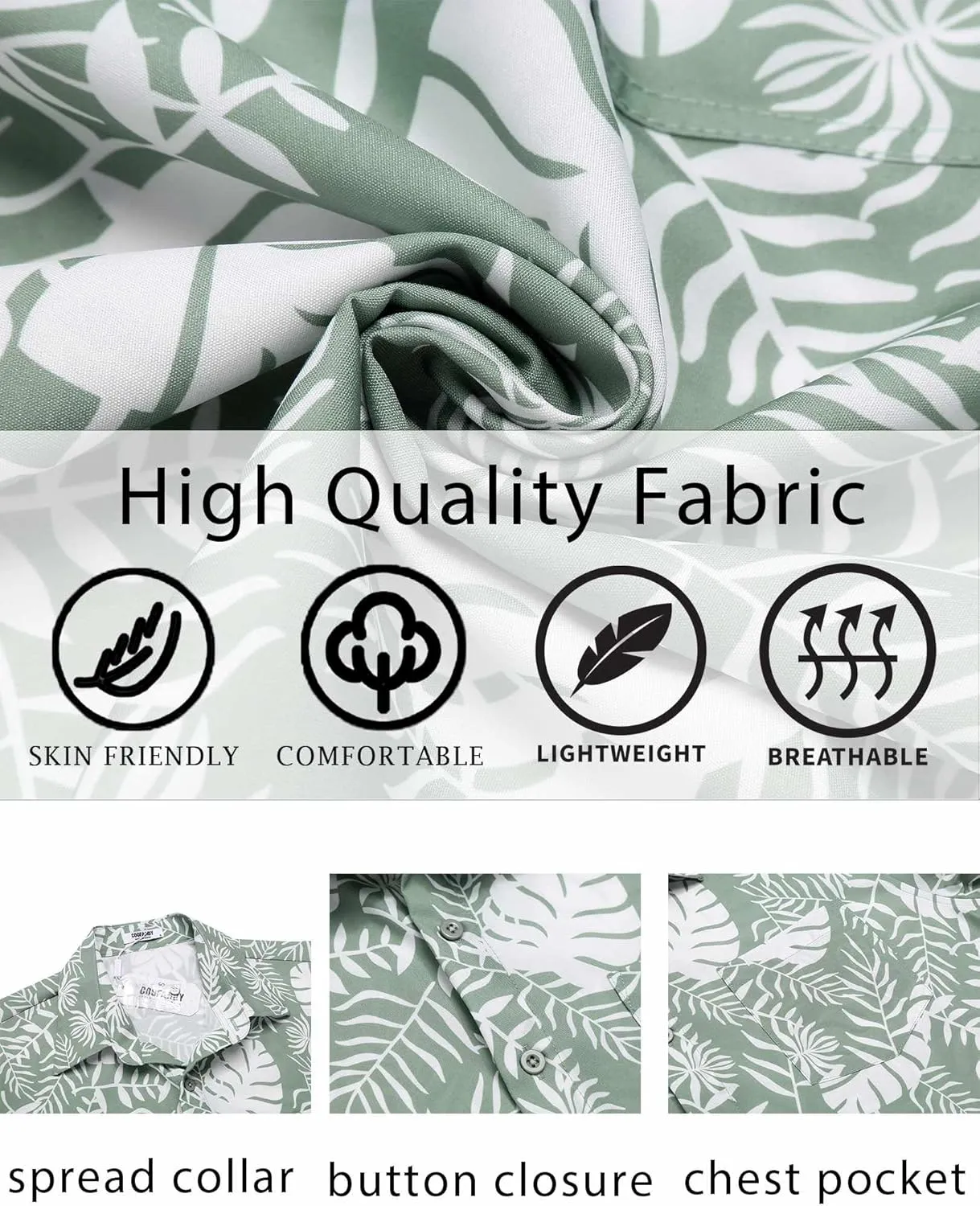 COOFANDY Men's Hawaiian Shirt Short Sleeve Floral Button Down Shirts Tropical Vacation Beach Shirts with Pocket