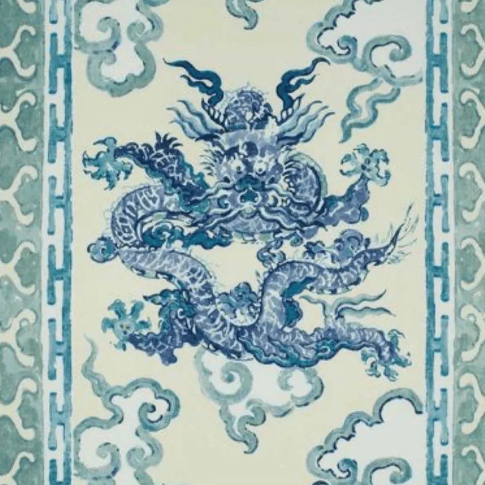 Enter The Dragons Antique Blue Fabric