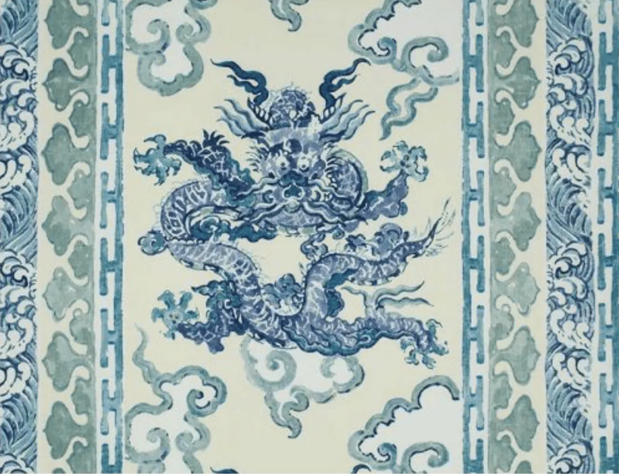 Enter The Dragons Antique Blue Fabric