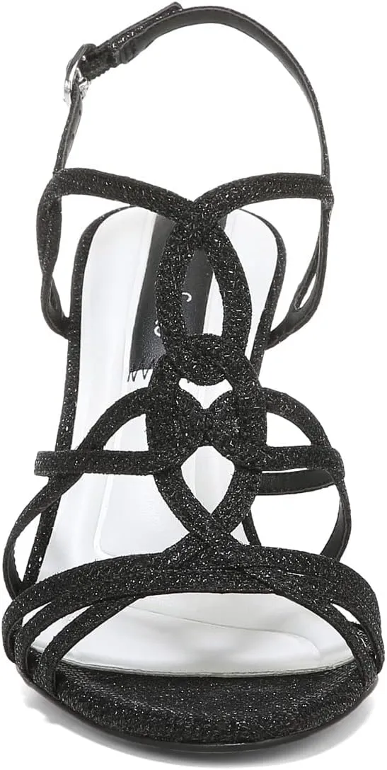 Harley Franco Sarto Sandals, Black Shiny Fabric