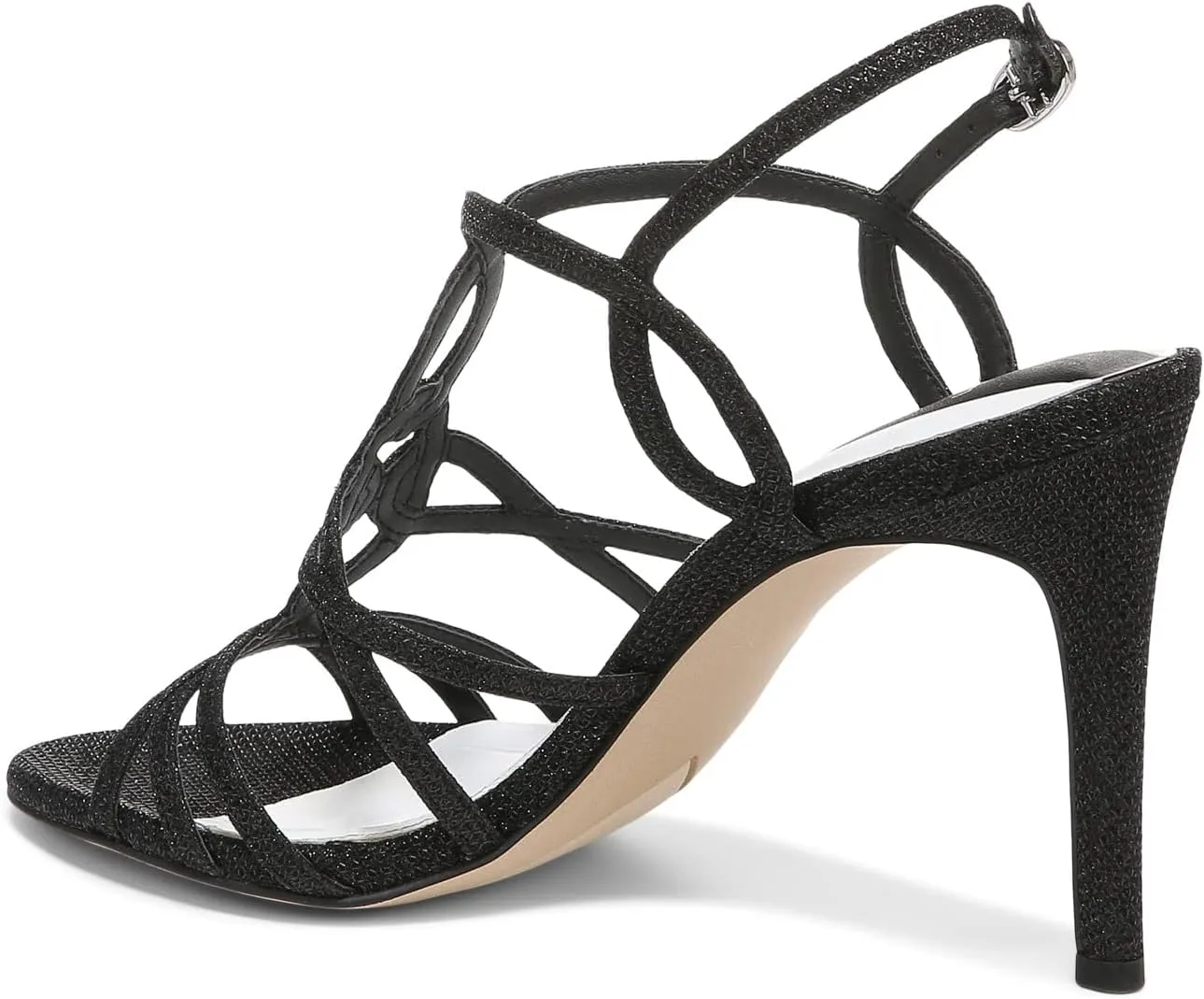 Harley Franco Sarto Sandals, Black Shiny Fabric