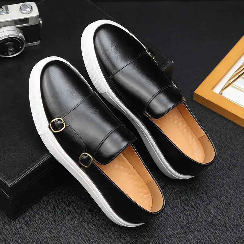 Hnzxzm Men's Casual Shoes Crocodile Grain Leather Men Fashion British Style Loafers Mens Slip-on Outdoor Flats Monk Strap Shoes
