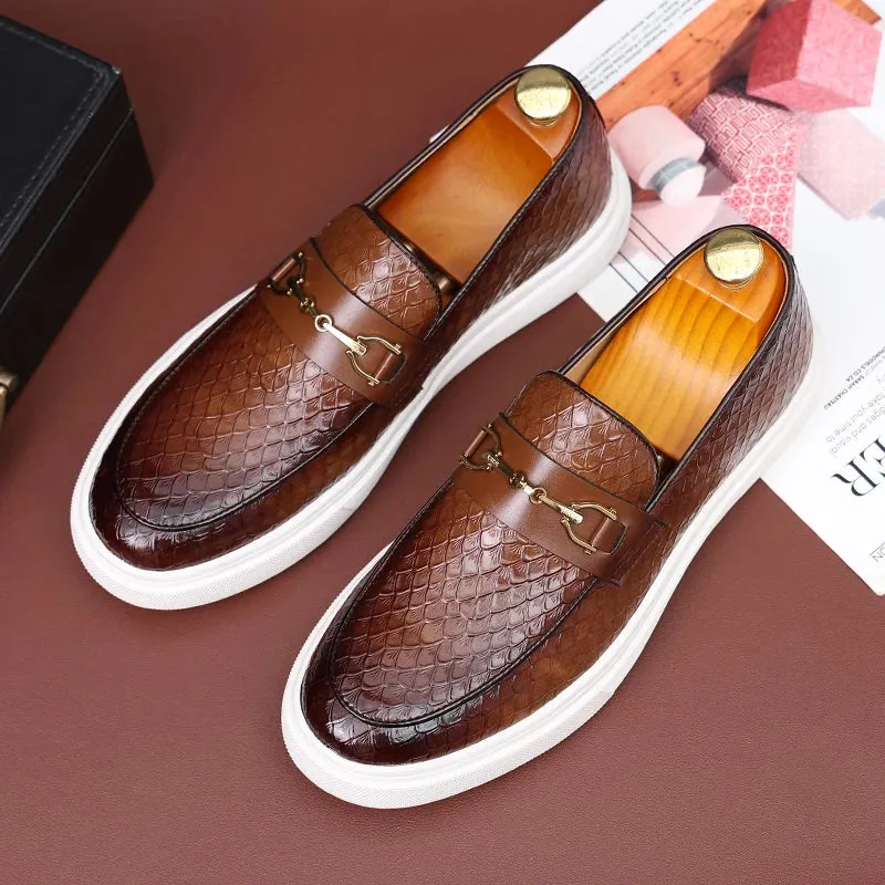 Hnzxzm Men's Casual Shoes Crocodile Grain Leather Men Fashion British Style Loafers Mens Slip-on Outdoor Flats Monk Strap Shoes