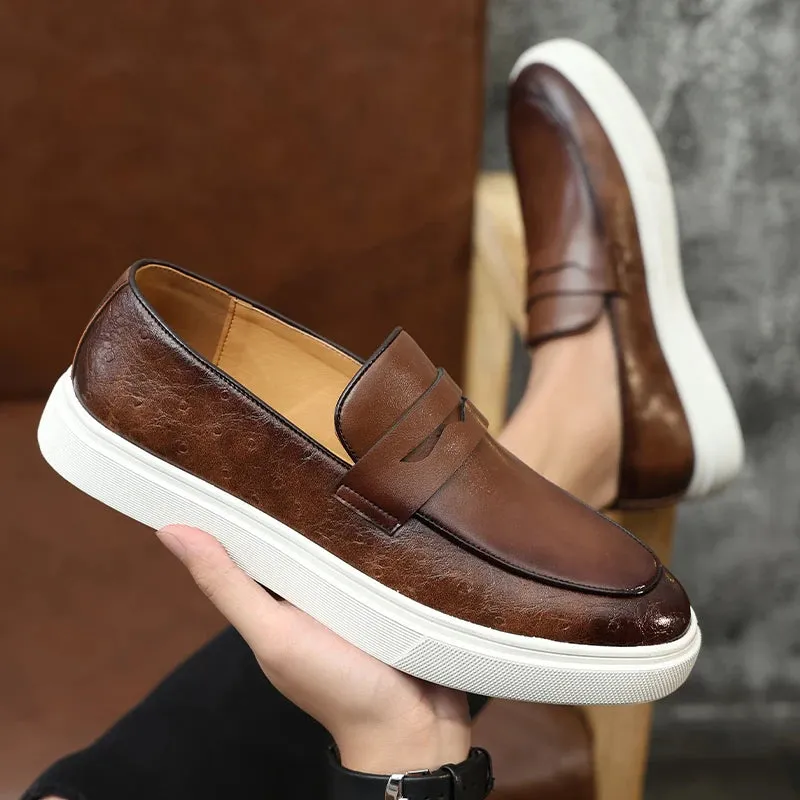 Hnzxzm Men's Casual Shoes Crocodile Grain Leather Men Fashion British Style Loafers Mens Slip-on Outdoor Flats Monk Strap Shoes