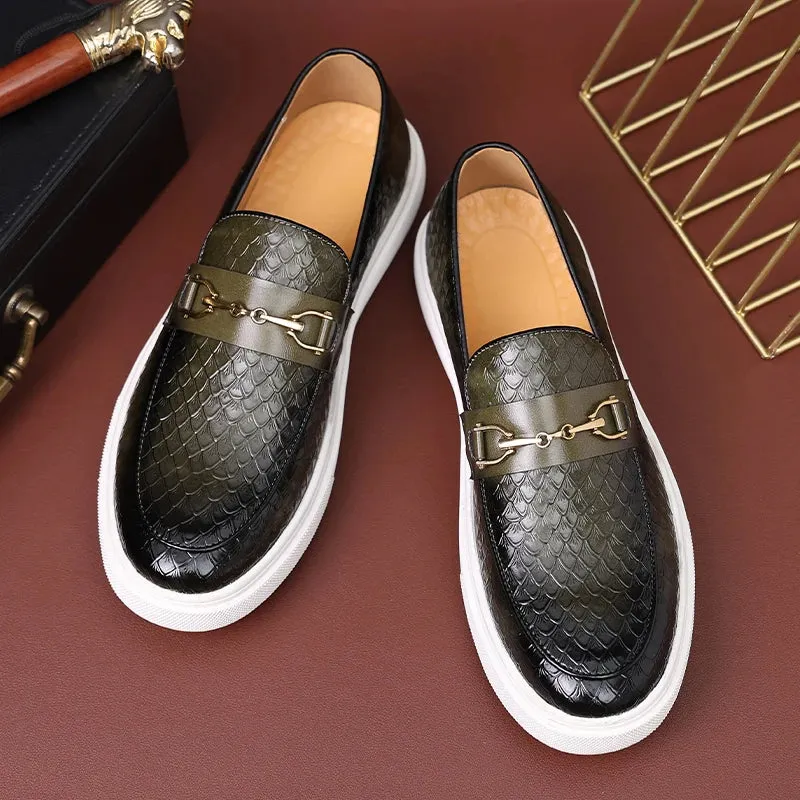 Hnzxzm Men's Casual Shoes Crocodile Grain Leather Men Fashion British Style Loafers Mens Slip-on Outdoor Flats Monk Strap Shoes