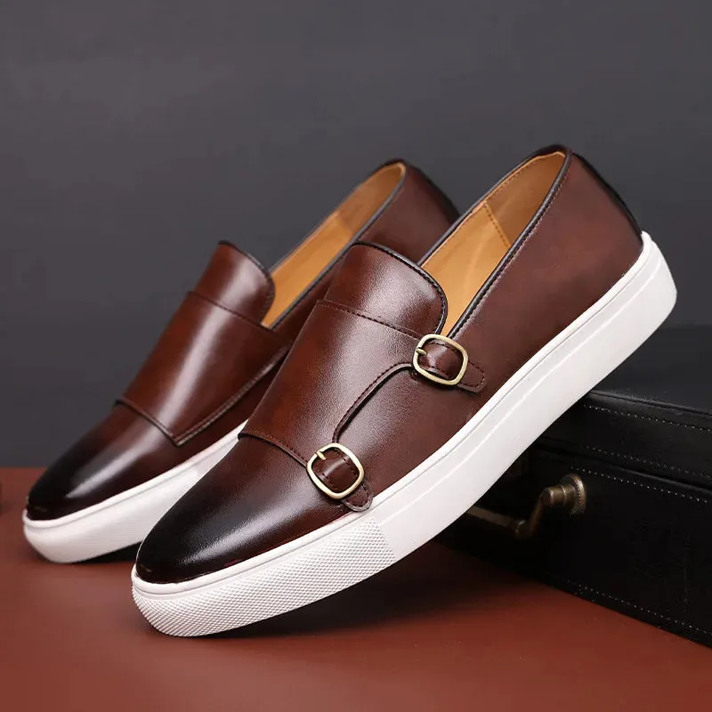Hnzxzm Men's Casual Shoes Crocodile Grain Leather Men Fashion British Style Loafers Mens Slip-on Outdoor Flats Monk Strap Shoes