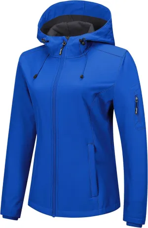 Outdoor Ventures Women's Softshell Jacket with Hood Fleece Lined Warm Lightweight Waterproof Insulated Windbreaker