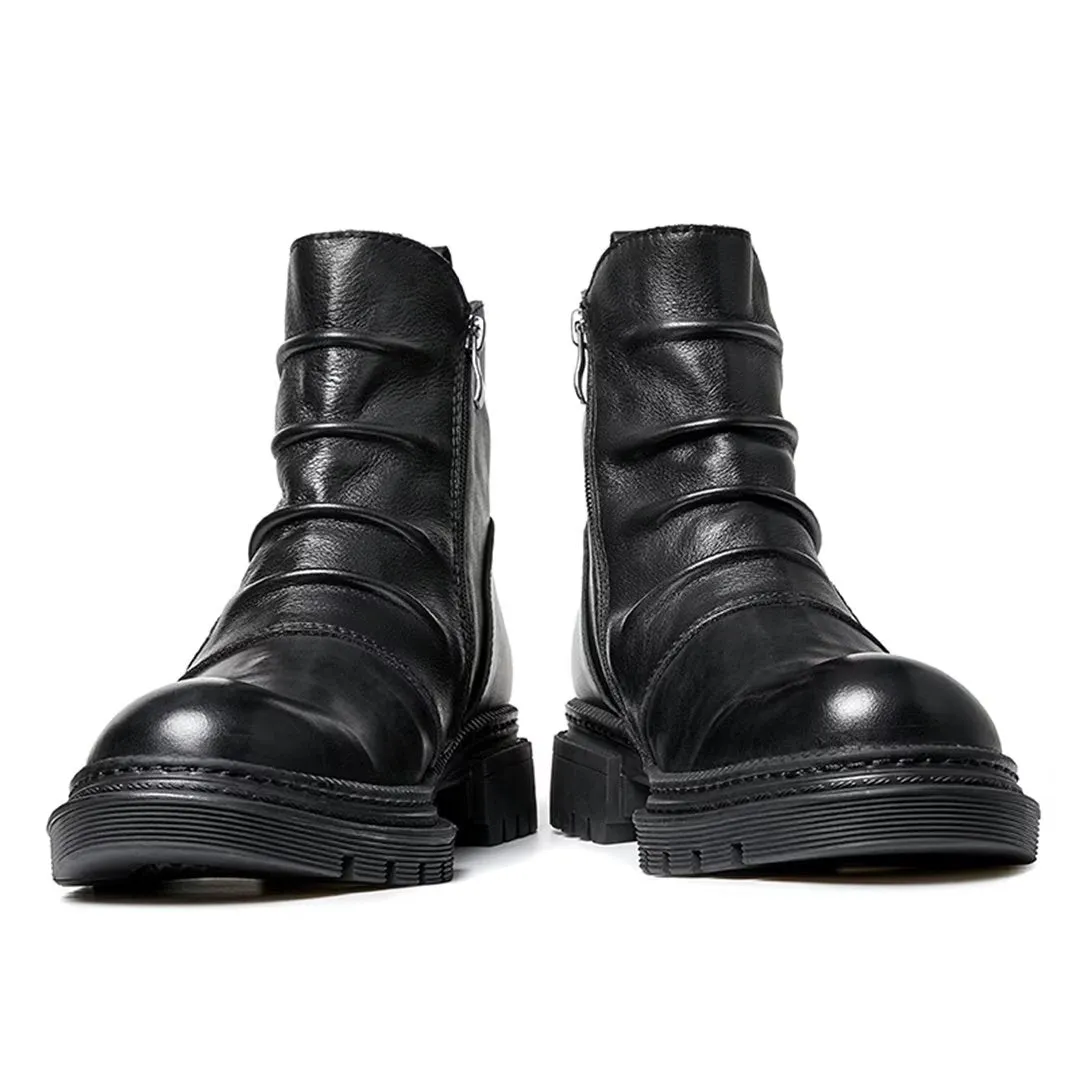 Sheepskin Chic Vintage Short Zipper Lace-Up Martin Boots