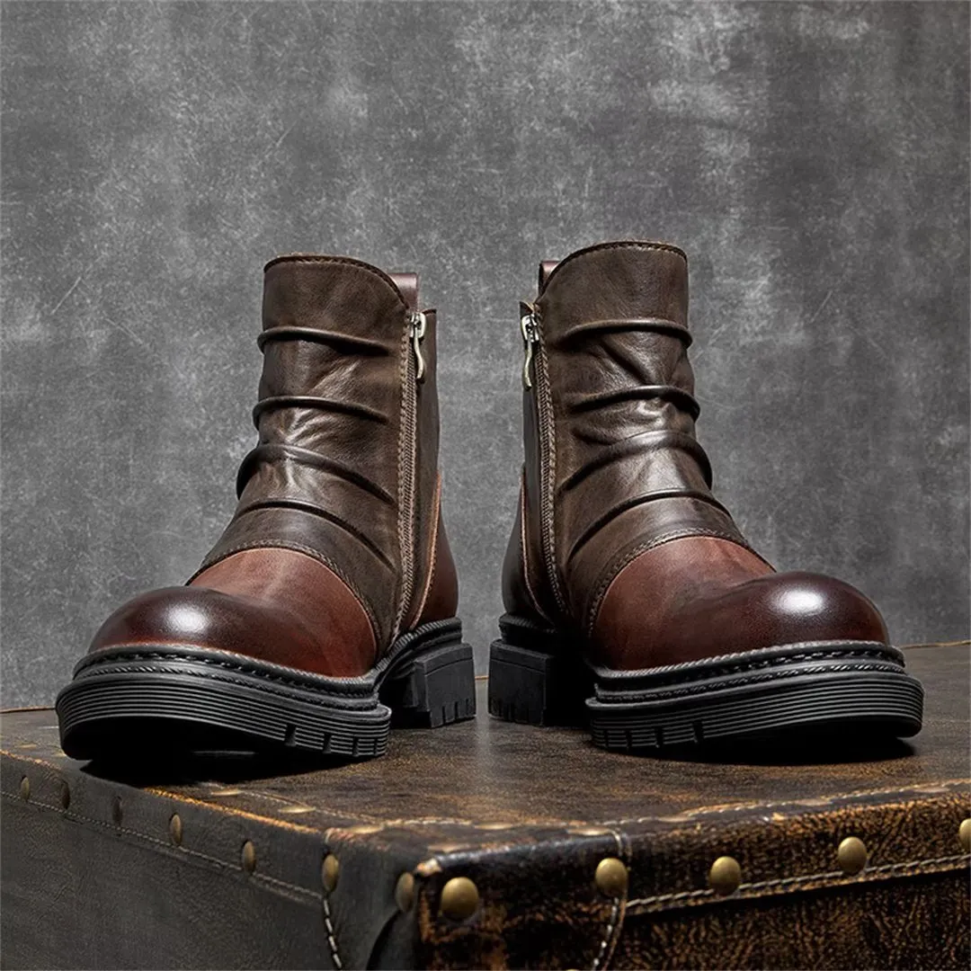 Sheepskin Chic Vintage Short Zipper Lace-Up Martin Boots