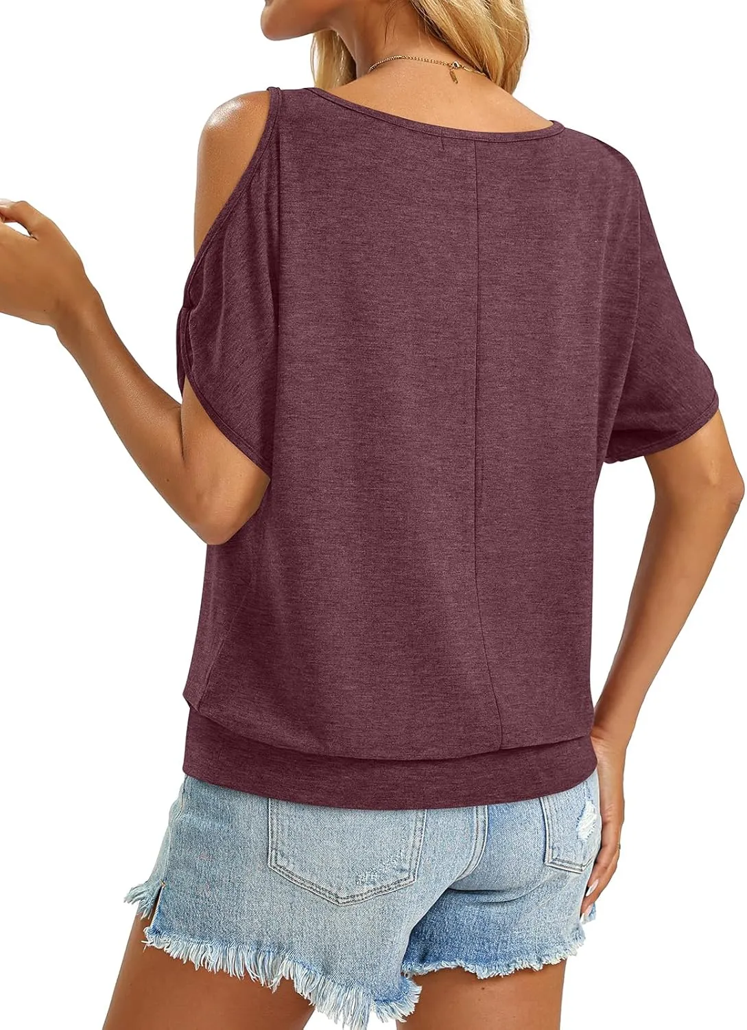 Womens Cold Shoulder Tops Banded Bottom Boat Neck T Shirts Summer Sexy Casual Loose Fit Blouse 2025