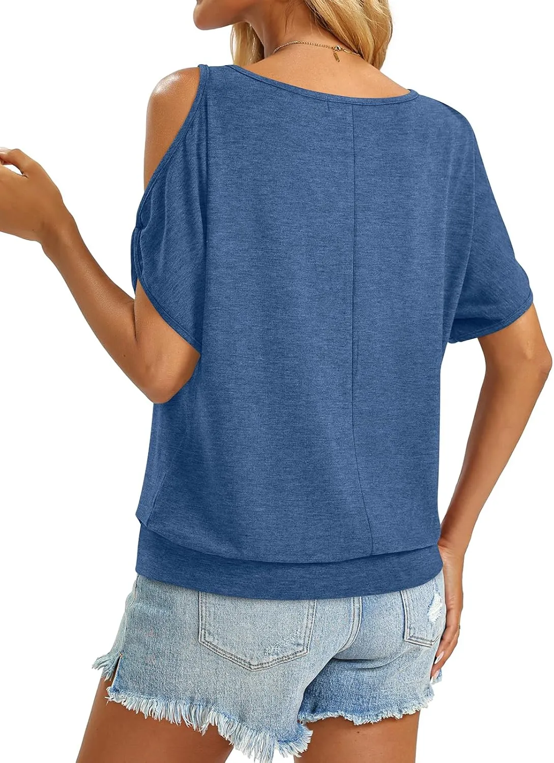Womens Cold Shoulder Tops Banded Bottom Boat Neck T Shirts Summer Sexy Casual Loose Fit Blouse 2025