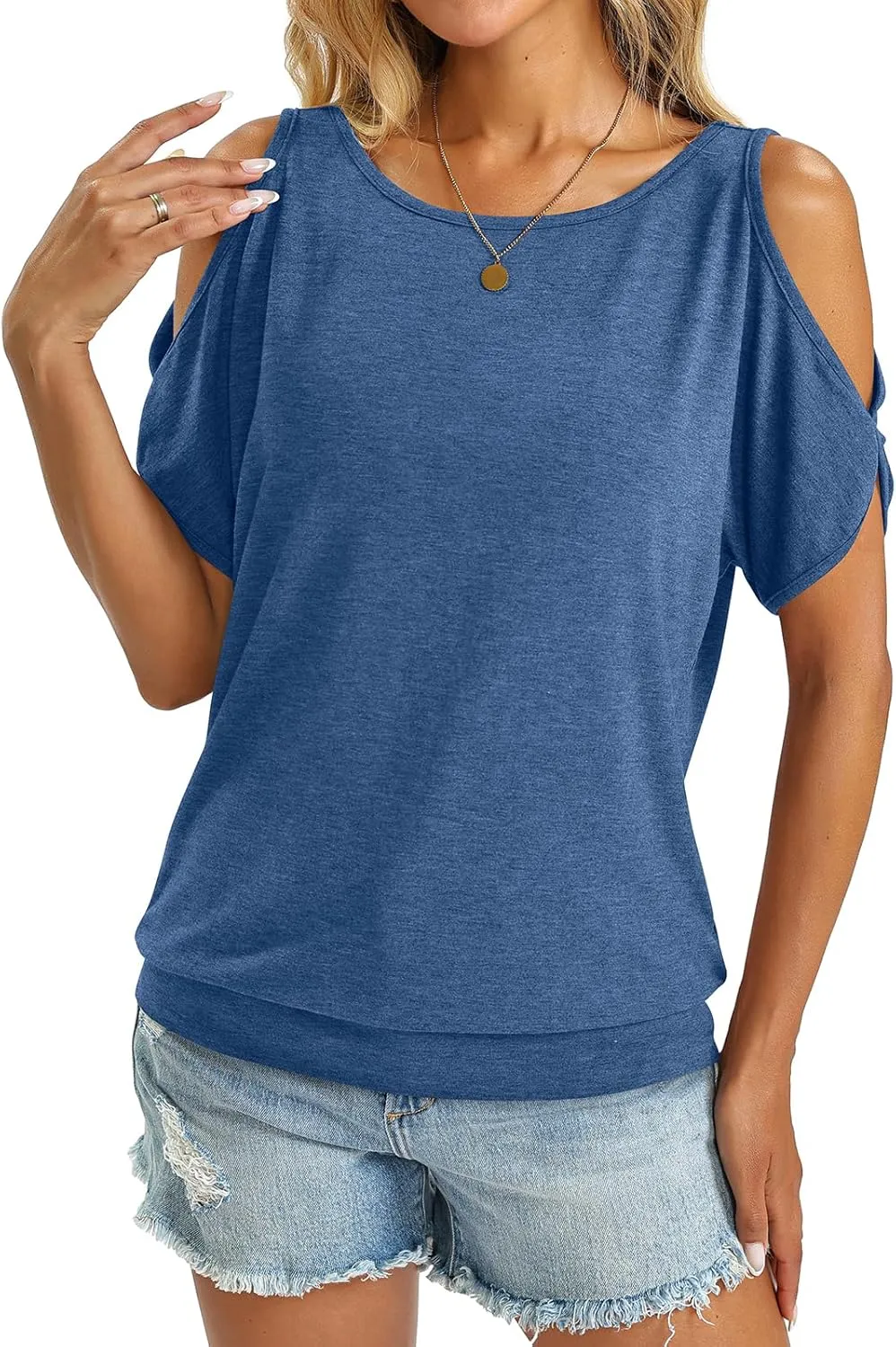 Womens Cold Shoulder Tops Banded Bottom Boat Neck T Shirts Summer Sexy Casual Loose Fit Blouse 2025