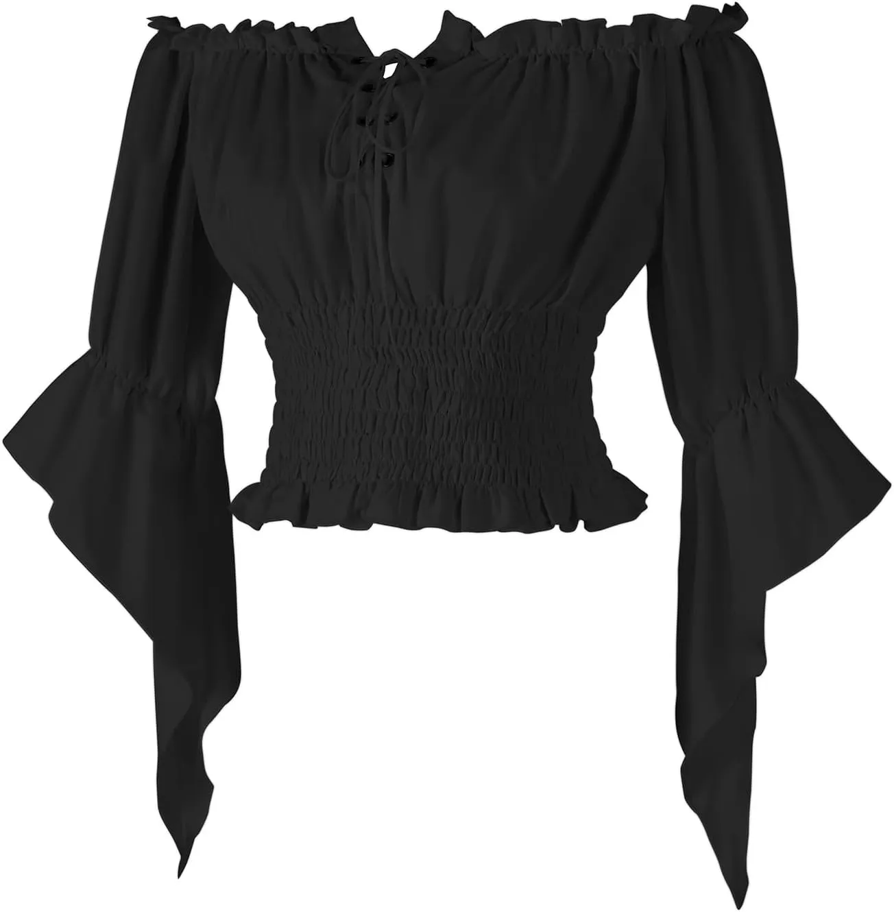 Womens Renaissance Peasant Blouse Off Shoulder Trumpet Sleeve Tops